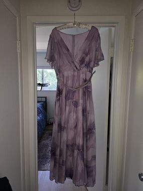 Elegant Lilac Floral Wrap Maxi Dress